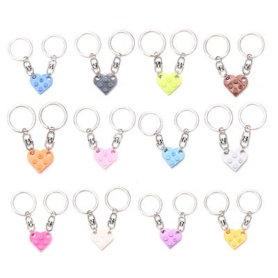 2Pcs Love Heart Brick Keychain For Couples Friendship Heart Keyring Jewelry Gift