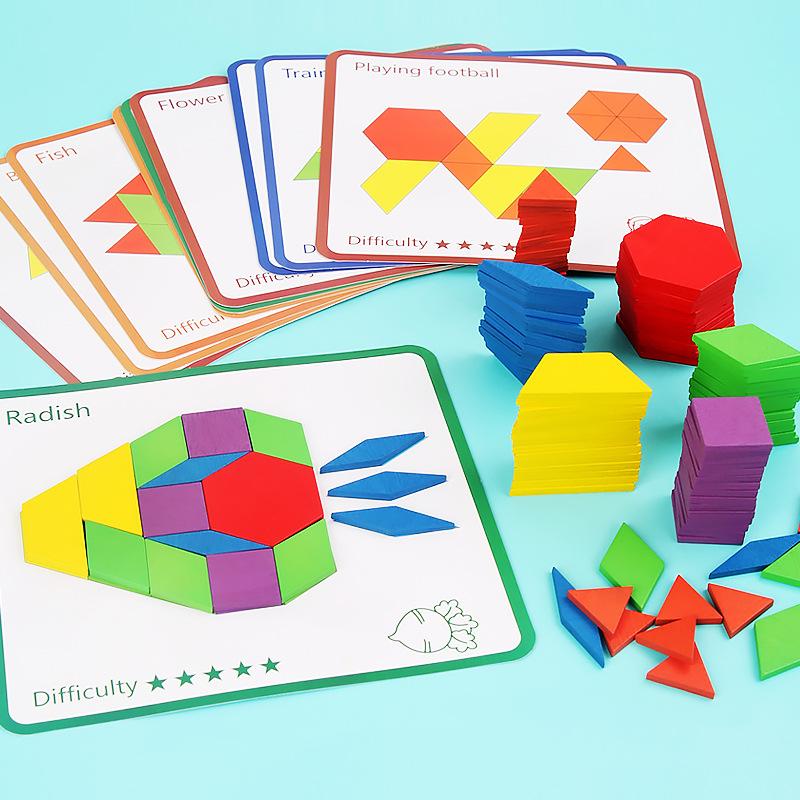 155pcs Wooden Shape Matching Jigsaw Puzzle Board Set Colorful Montessori Learning Cognitive Educational Toys For Children Kids