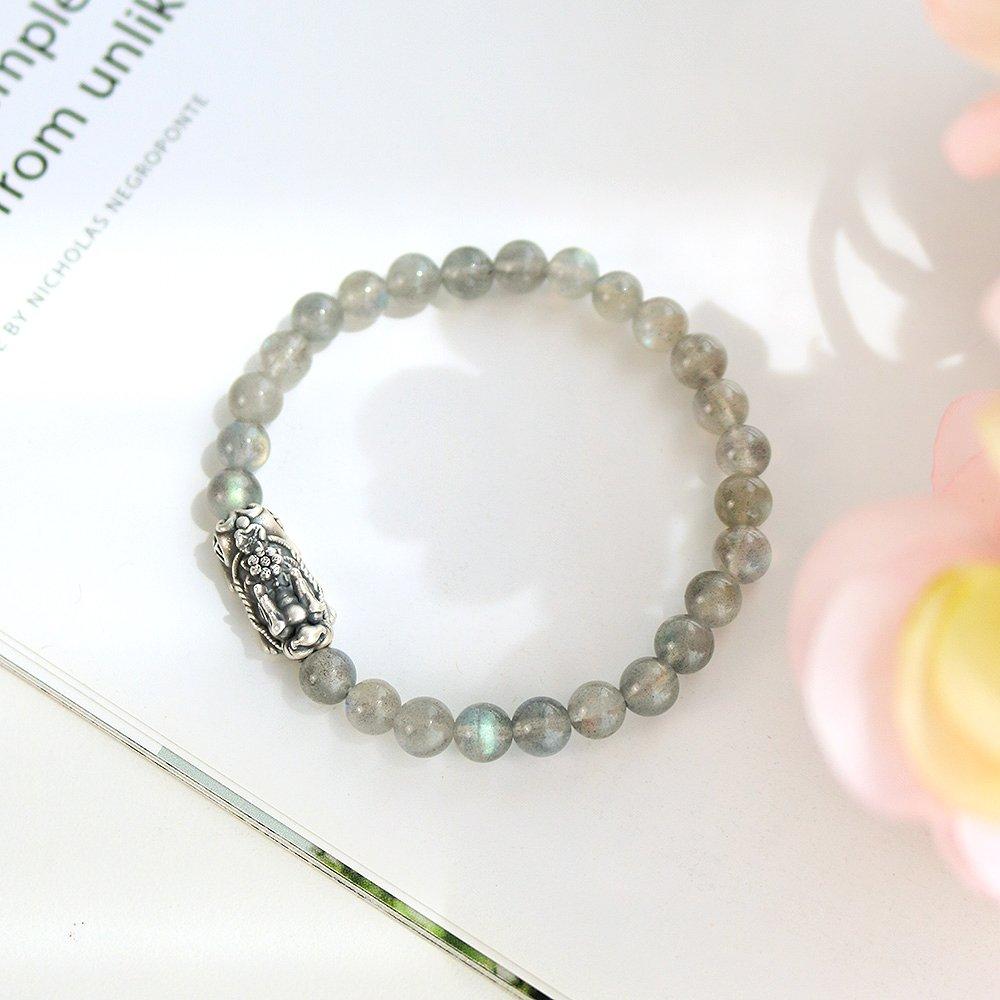 Gray Moonstone Plum Blossom Bracelet 6mm Rosary Natural Stone