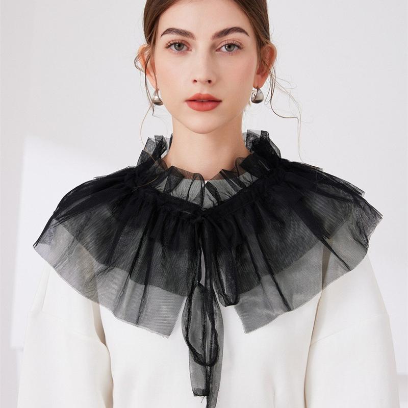 Solid Color Sweet Tie Scarf Ralph Collar Fashion Lace Shawl Collar Accessory Fairy Detachable Collar For Stage Performance Party