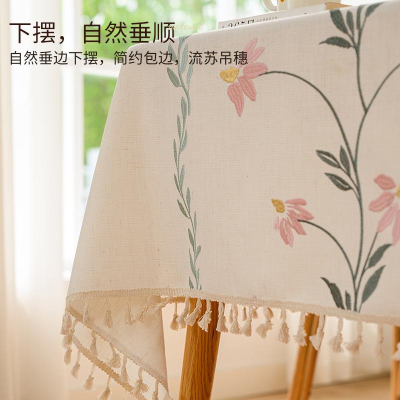 Embroidery Table Cloth Tablecloth Cotton And Linen Embroidery Rectangular White Fringed Coffee Table Fabric Cover Towel European Pastoral Living Room