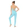 Tuta da ginnastica da donna asimmetrica sulle spalle con schiena scoperta e cinturini, pantaloni lunghi con strass