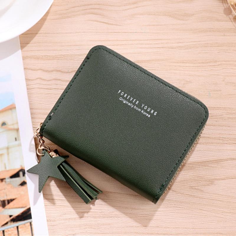 IELGY Модный универсальный простой короткий кошелек на молнии для женщин коричневый — фото 4