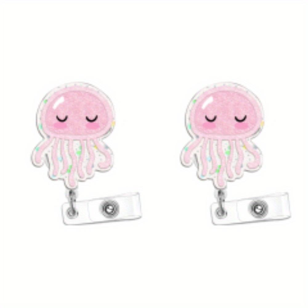 

2 розовых бейджа-йо-йо с медузами. Выдвижные ID-клипсы для педиатрических медсестер, врачей и медицинского персонала.