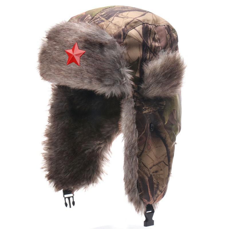 Winter Warm Military-Style Beanie Hat With Ear Flaps Outdoor Windproof Cap Men Women Forest Camo