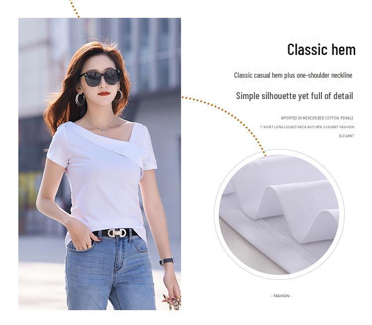 Clearance Women's Slanted Shoulder Modal Cotton Short Sleeve T-Shirt - Stylish & Comfortable