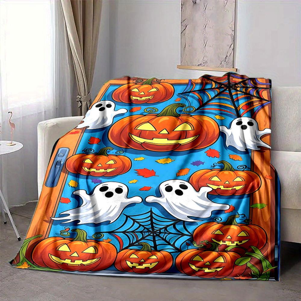 1pc Halloween Pattern Blanket, Lightweight Flannel Fleece with Digital Printing, Soft Warm for Sofa, Travel, Camping, Office, Couch, Chair, and Bed, A