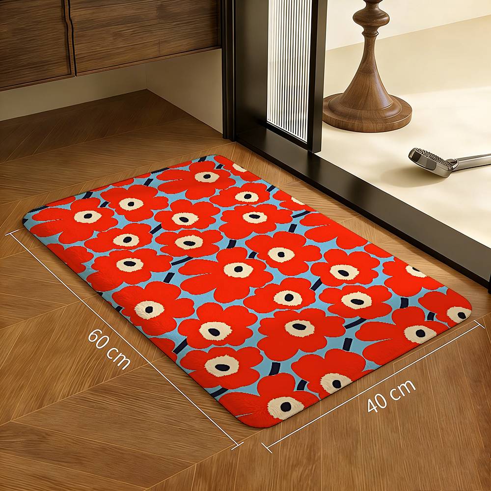 Marimekko-U-Unikko Blumen Küchenmatte Günstiger Rutschfest Modern Wohnzimmer Balkon Bedruckt Moderne Wohnkultur 40x60cm red