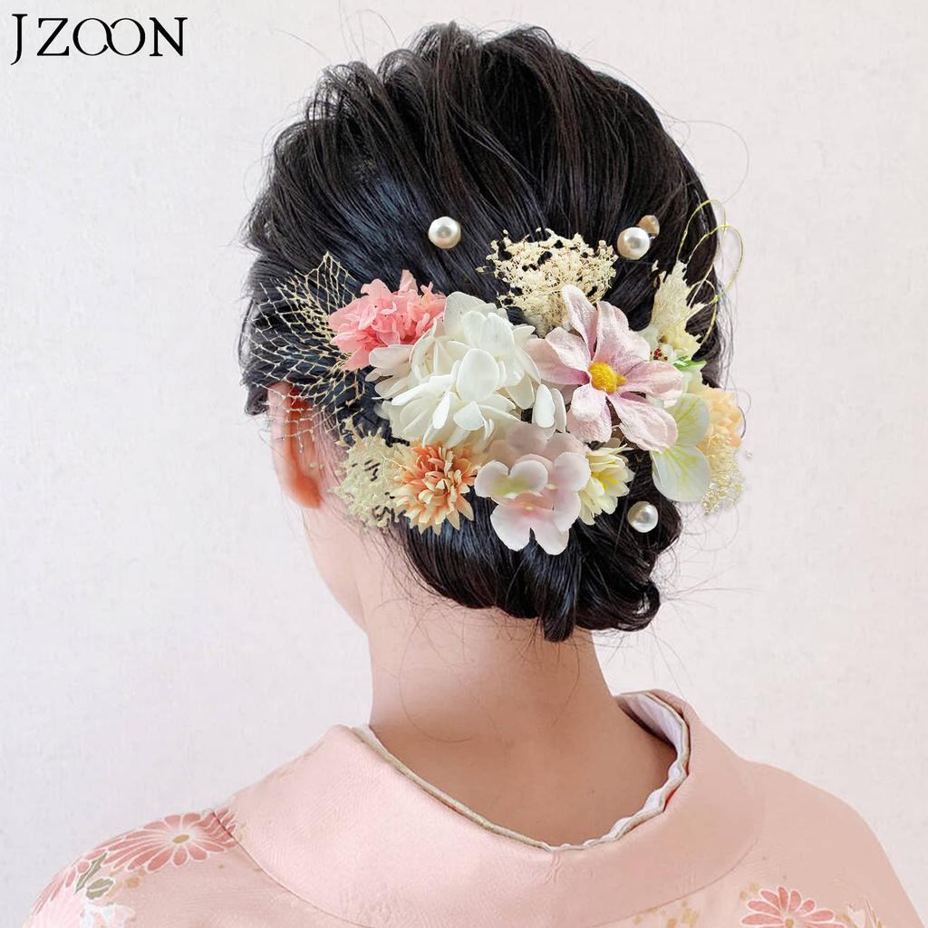 [JZOON] Hair Ornament, Tsumami Zaiku (traditional Japanese fabric flower making), 7 Colors, Dried Flowers, Artificial Flowers, Mizuhiki (decorative