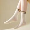 5/10 párů Ponožky pro dívky s jednoduchými vysokými elastickými Maillardovými pruhy, ležérní ponožky v korejském stylu pro ženy