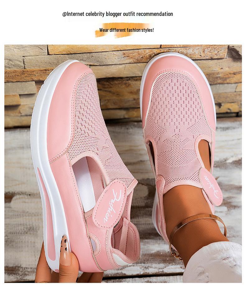 Women's Plus Size Casual Mesh Wedge Heel Shoes with Magic Tape
