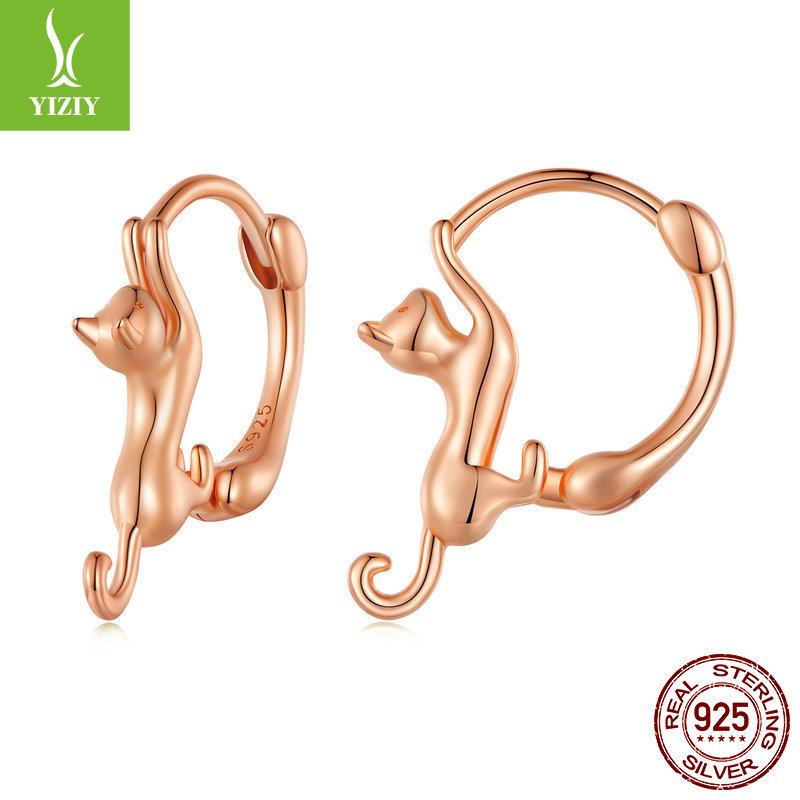 S925 Sterling Silver Cat Ear Buckle Female, Cute Fun Animal Earrings Earrings Sce1488