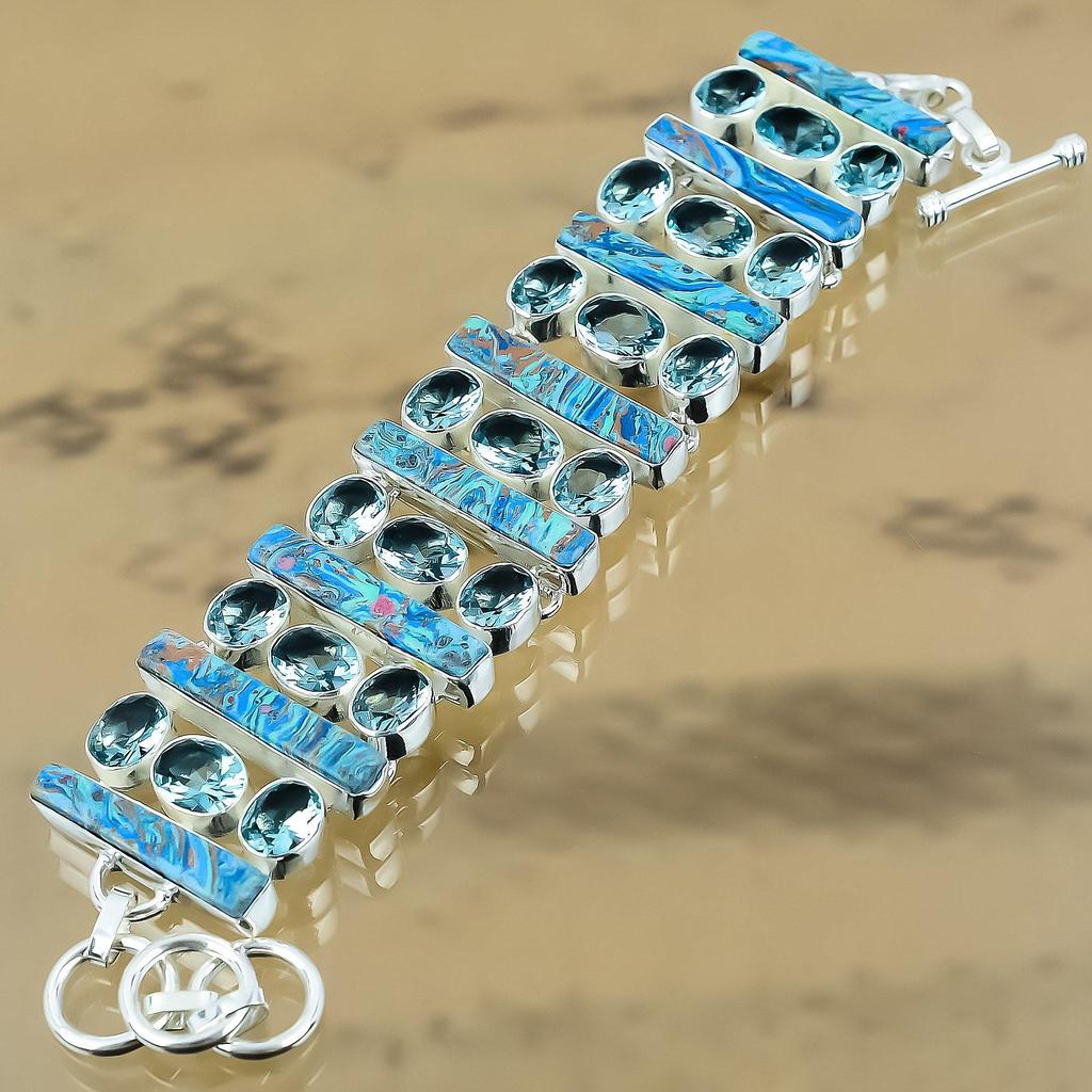 Natürlicher Regenbogen Calsilica Kette Verstellbares Armband 925 Silber Für Damen