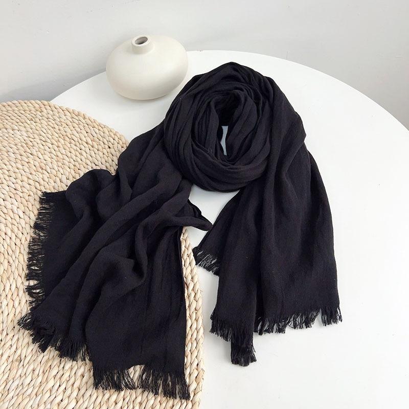 Japanese autumn and winter versatile solid color navy blue pleated cotton scarf winter warm shawl scarf men's large-sized scarve