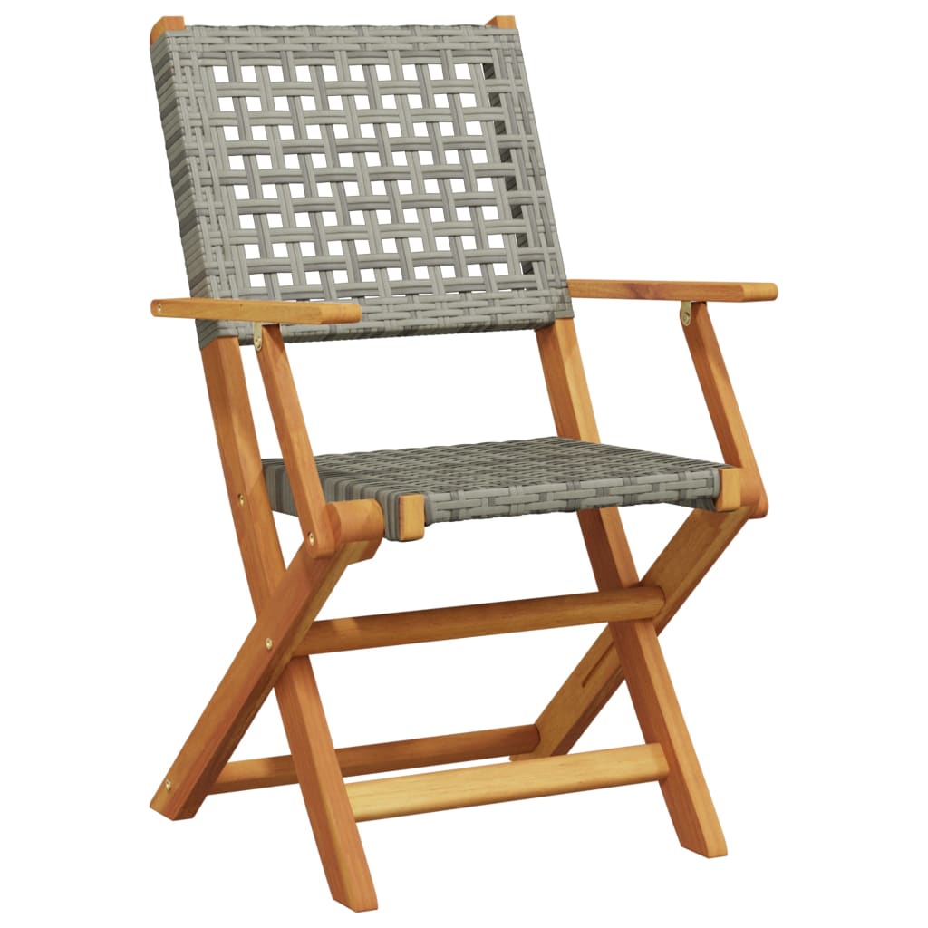 Garden Chairs 2 pcs Grey Solid Acacia Wood and Poly Rattan