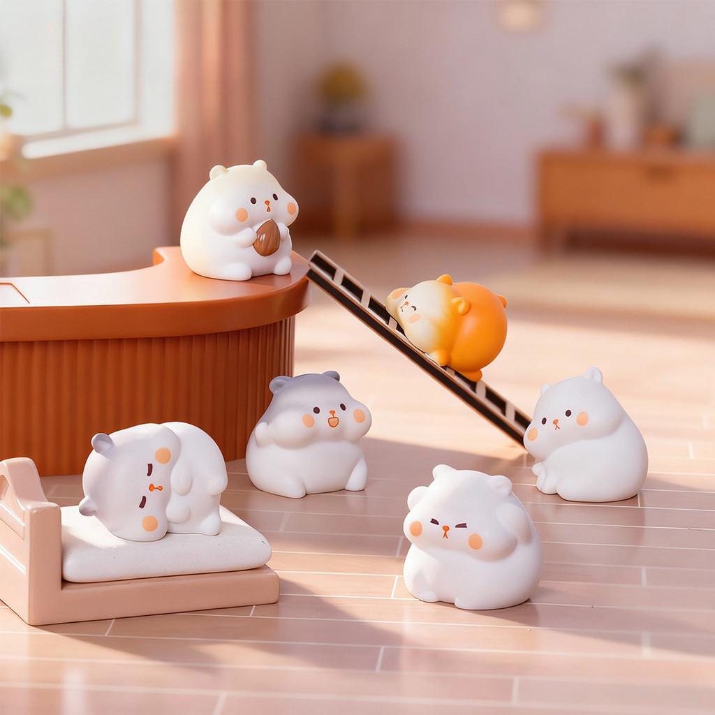 6Pcs/set Cartoon Hamster Animal Miniatures Resin Ornaments Fairy Garden Decoration Micro Landscape