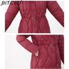 BITCED Women's Long-Length Winter Coat with Hood and Drawstring Waistband Fitted and Flattering Silhouette for a Slimming Effect