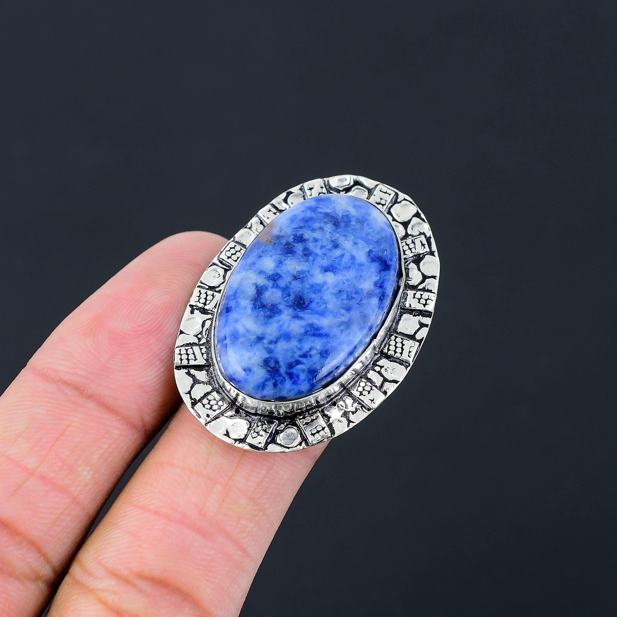 925 Sterling Silver Third Eye Chakra Natural Sodalite Multi Stone Ring Size 7 7