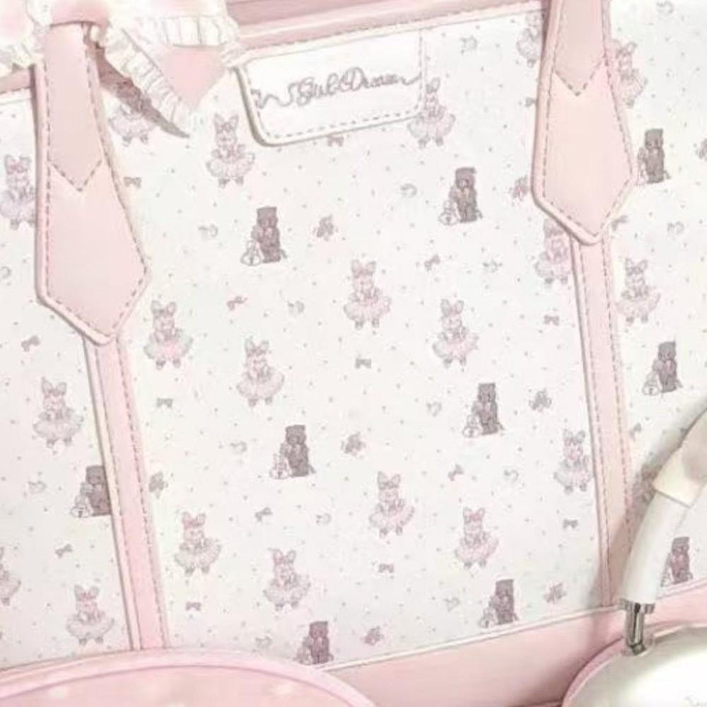 Cartoon Aesthetic Print Handbag PU Commuting Bag Kawaii Tote Bag  Casual Wear