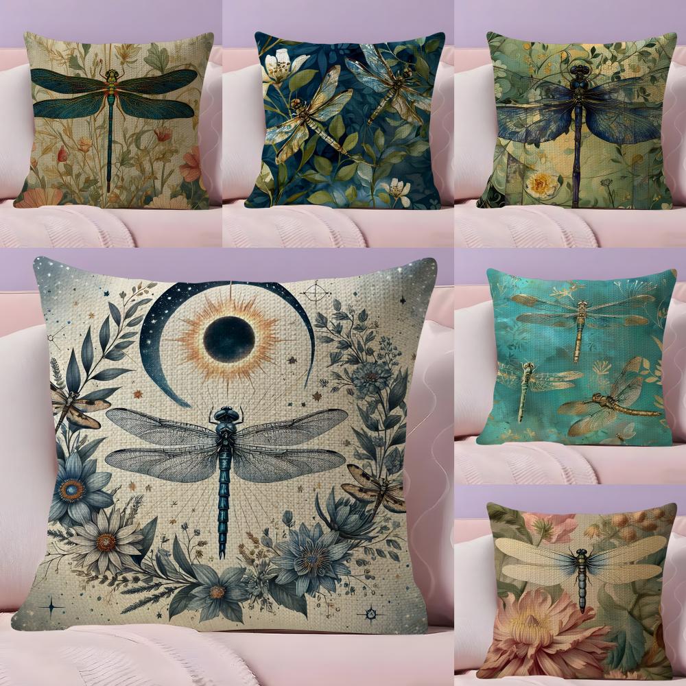 Dragonfly Lotus Luxury Cushion Cover Natural Linen Pillow Case DoubleSided Print Decorative Sofa Pillowcase Home Decor Gift