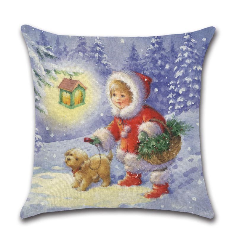 Festive Christmas Cushion Cover Featuring Charming Snowman And Santa Claus Design For Cozy Home Decor