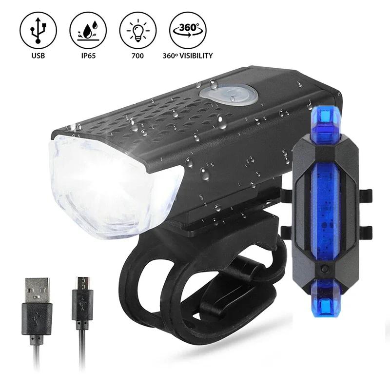 1/2pcs Off Road Bicycle Lights 300 Lumens Usb Charging Bicycle Headlight with Night Riding Taillights Bicycle Accessories