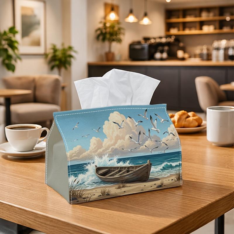 1pc Romantic Marine Coastal Tissue Box - Oil Azure Dynamic Napkin Storage Box, Suitable for Rolls/Facial Tissues/Single Sheets, Two Sizes Available Fo