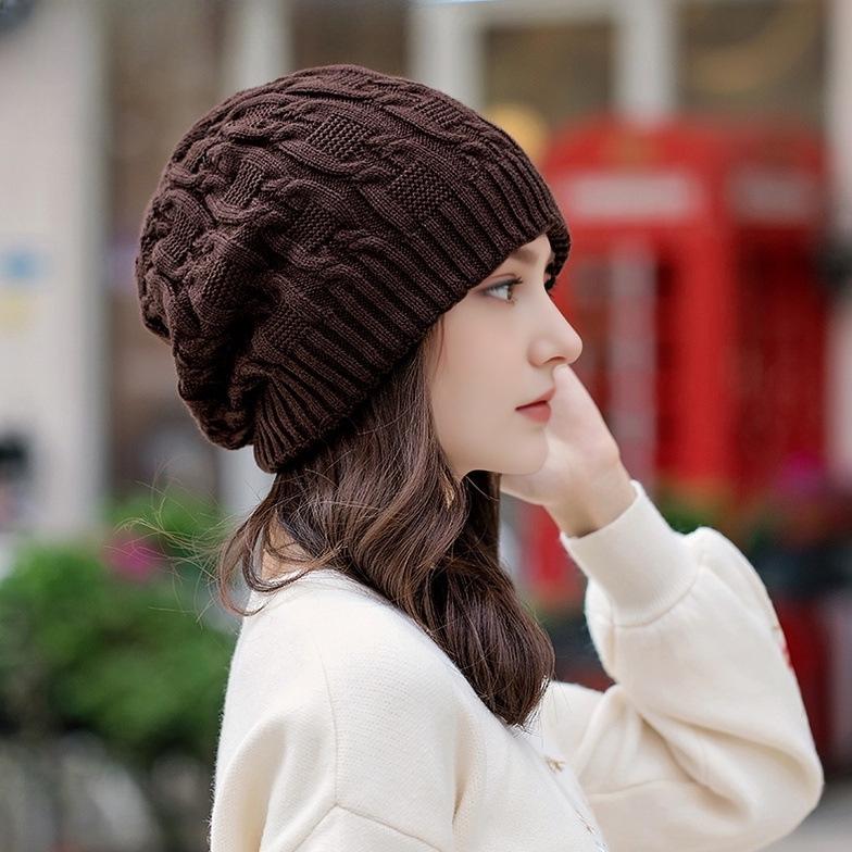 Women's Trendy Winter Knitted Slouchy Hat with Ear Protection, Large Head Circumference, Face-Slimming Design