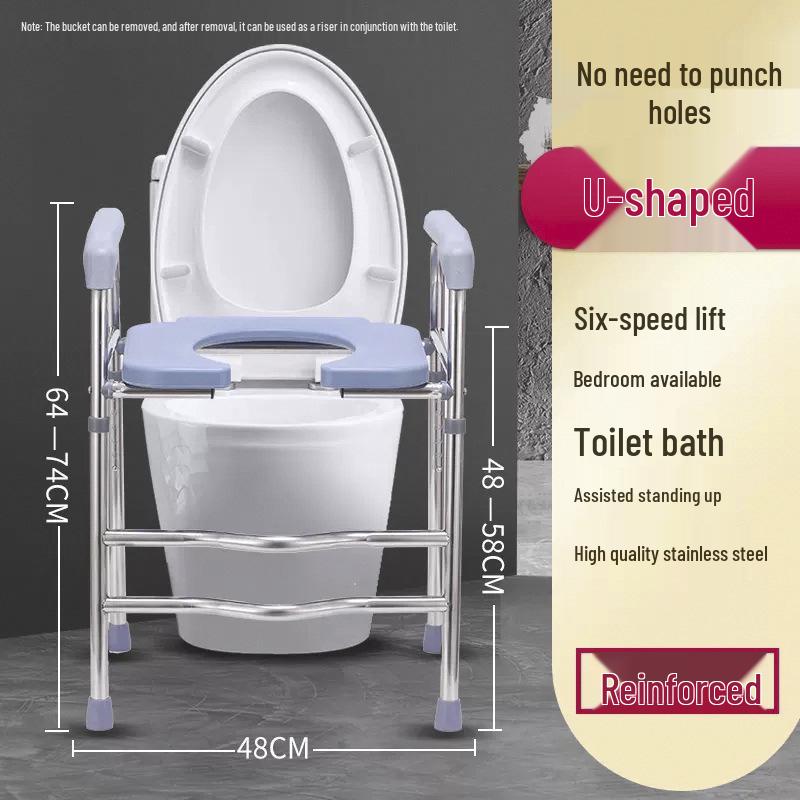 Elderly Toilet Riser Frame with Raised Armrests and Squatting Pan