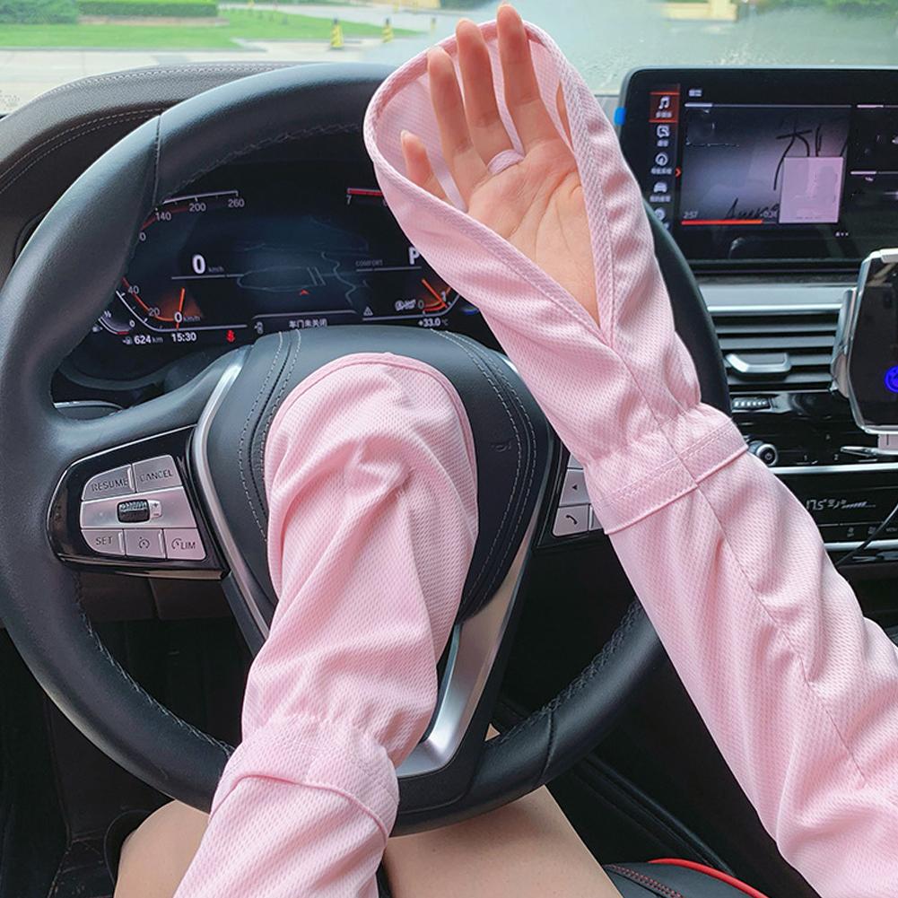 Jednobarevné velké rukavice z ledového hedvábí Dámské řidičské sluneční rukávy Volné prodyšné chrániče paží UV venkovní podkolenky