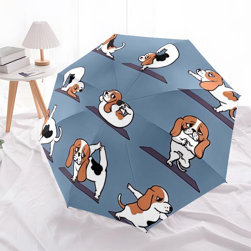 1pc Yoga Dogs Automatic Folding Umbrella, 8-Rib Durable Iron Frame, Compact Travel Umbrella for Women & Men 106