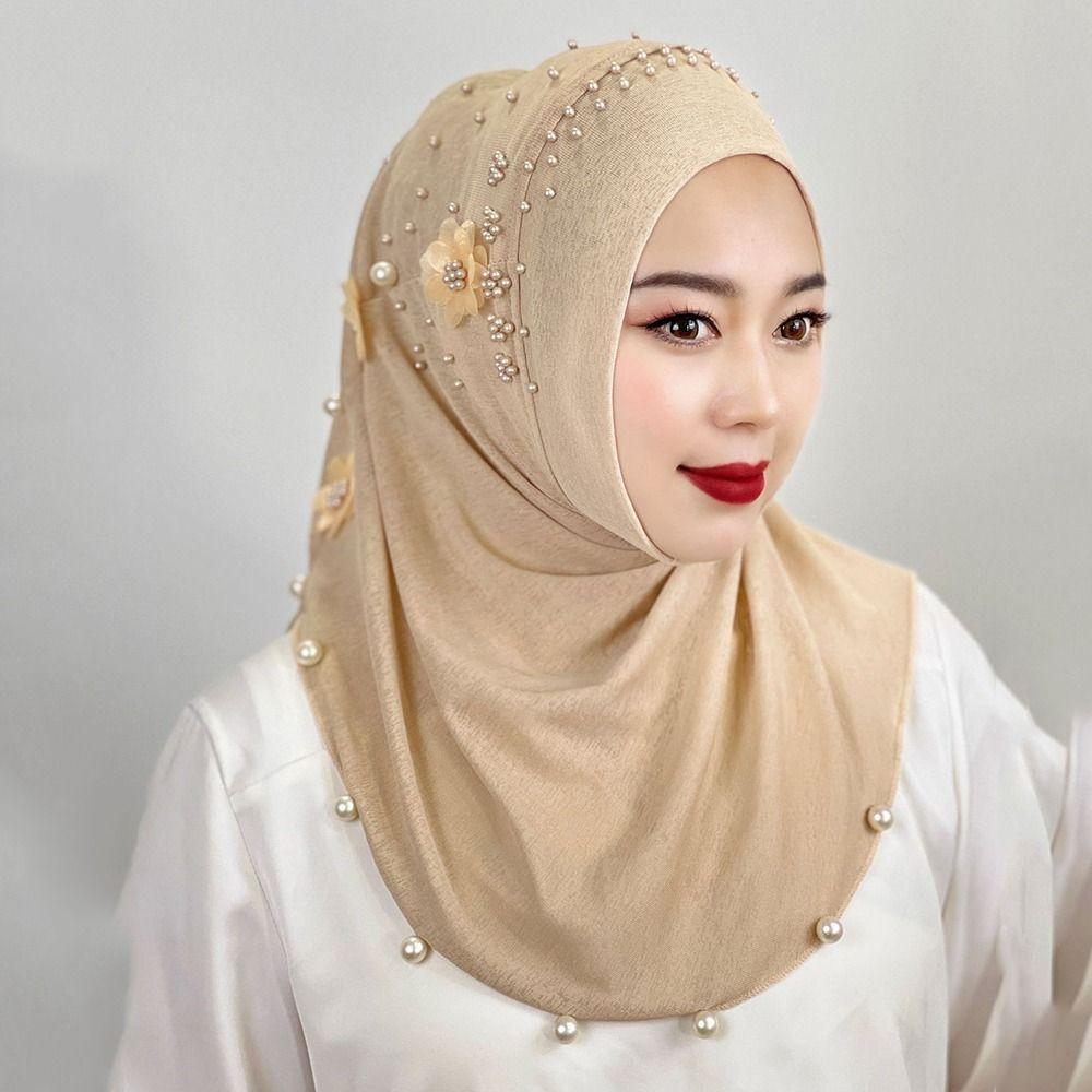 Solid Color Ramadan Hijab Top Knot Islamic Headscarf Head Wrap Cap  Ladies Hair Cover