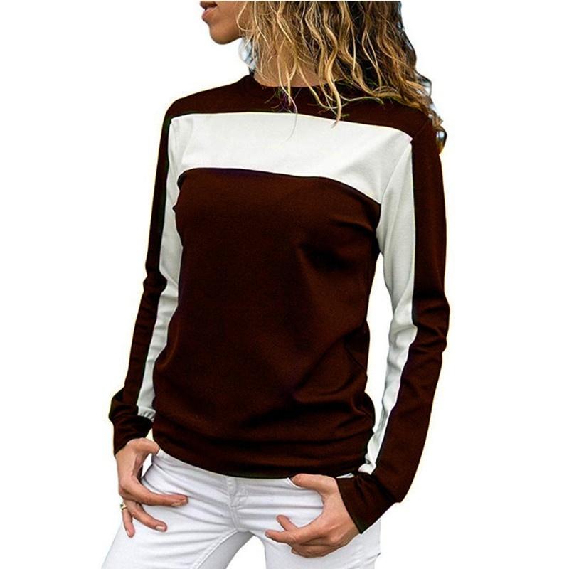 Ladies Fashion Spliced Sports Long Sleeve Round Neck Top