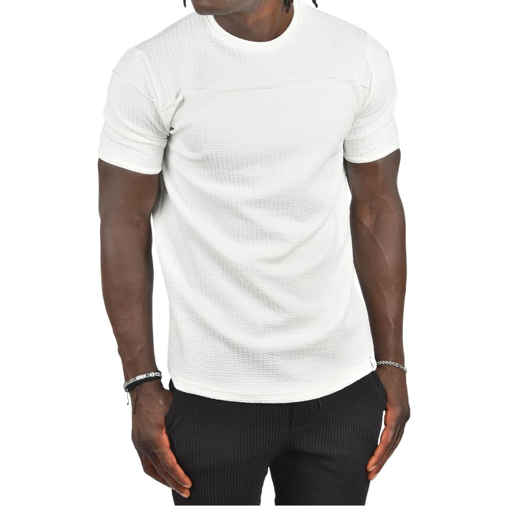 DeepSEA Front Pleated Embossed Dot Patterned Waffle Fabric T-Shirt 2403207