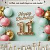 2D 11th Birthday Party Backdrop, Pink Mint Gold Balloon with Crown Background for Photo Booth