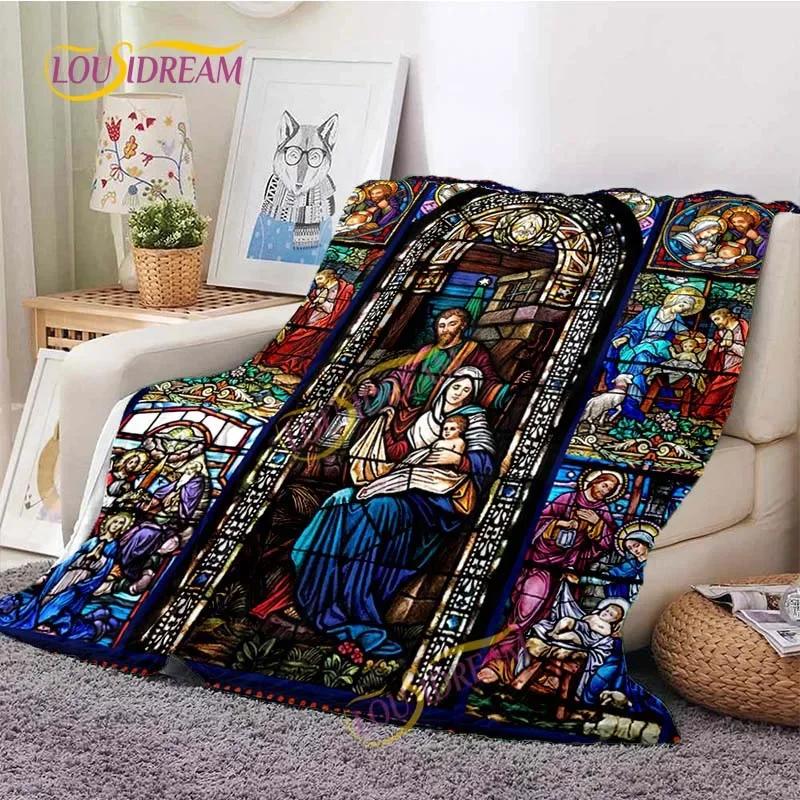 Kind Jesus and Blessed Virgin Mary Soft Christian God Flannel Art Faith Bed Comfortable Home Hiking Four Seasons Warm Blanket