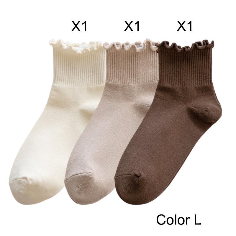 3 Pairs/Lot Cute Socks For Women New Japanese Style Breathable Girls Short Socks Kawaii Solid Socks Frilly Ruffle Socks Casual