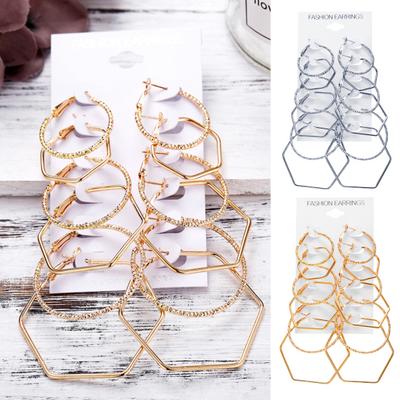 6 Pairs/Set Rock Style Earrings Earrings Geometric Shape Hoop Exaggerated Piercing Lightweight Urban Earrings