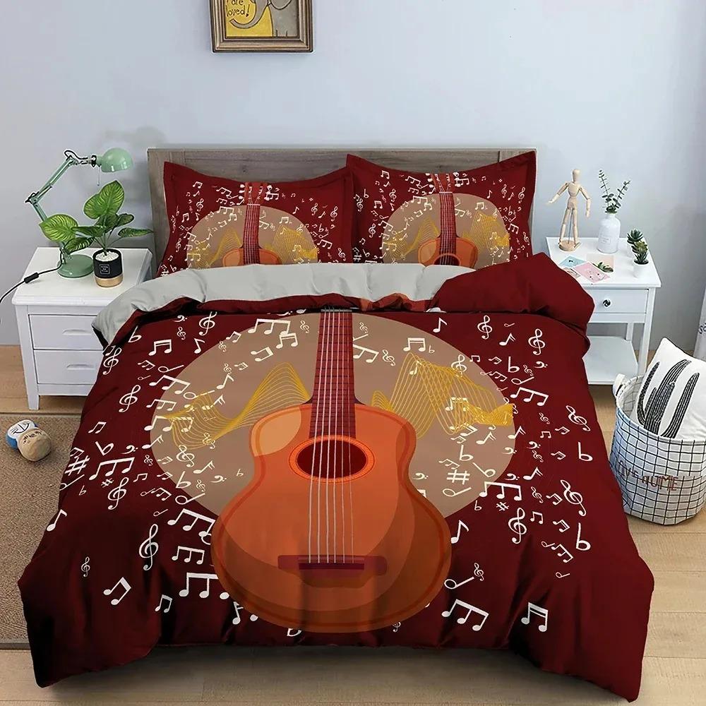 Music Guitar Bedding Set King Queen Heavy Metal Punk Rock Duvet Cover for Teen Boy Musical Note Polyester Comforter Cover