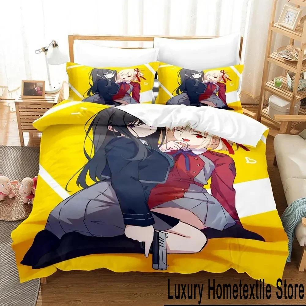 Anime Lycoris Recoil Bedding Set Duvet Cover Bed Set Quilt Cover Pillowcase Comforter King Queen Size Boys Adult Bedding Set
