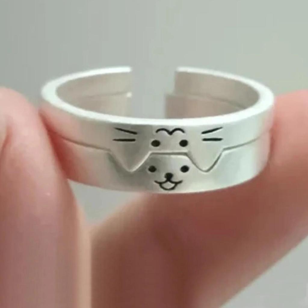 1/2 pezzi Nuovo Anello Coppia Gatto Cane Animale Adorabile per Coppia Fatto a Mano Aperto Regolabile Anelli San Valentino Anelli Gioielli di Moda