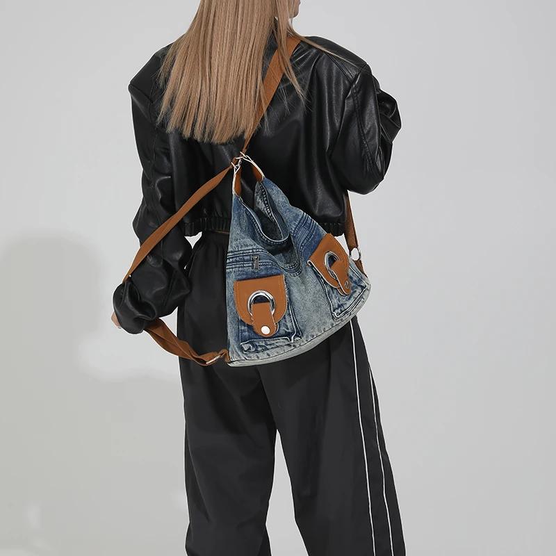 Korejská verze jedna taška pro tři použití taška přes rameno kovbojské retro crossbody tašky s velkou kapacitou všestranný batoh