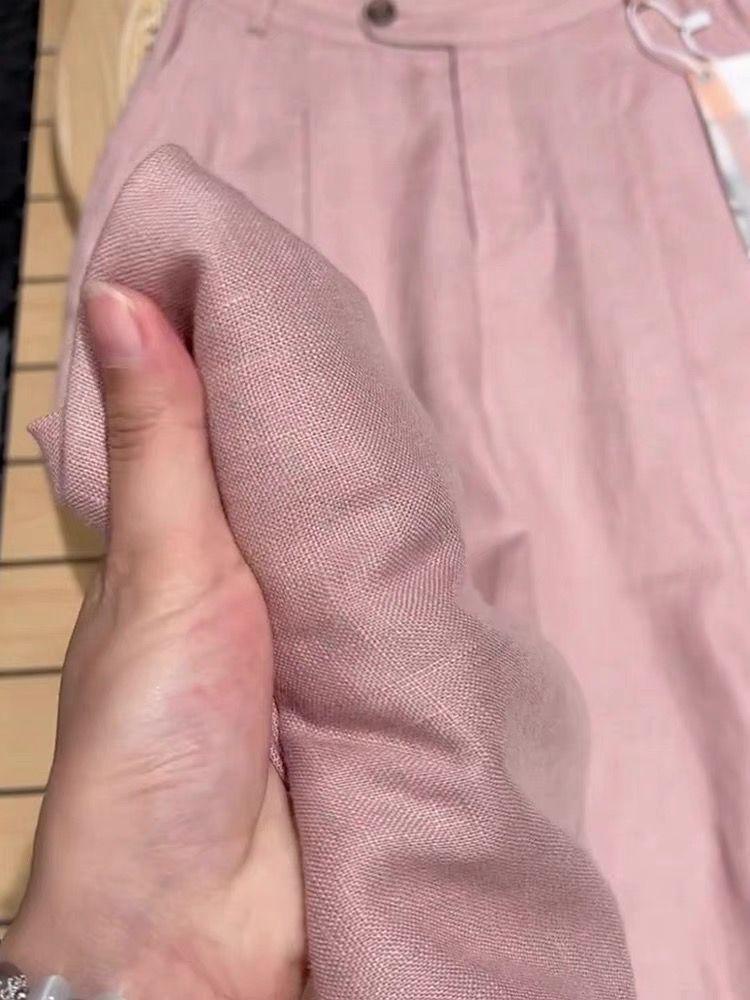 

Smoke Pink Tencel Linen Wide-Leg Pants: Women s Petite Ramie Cotton & Linen Straight-Leg with Drape Large розовый/дым