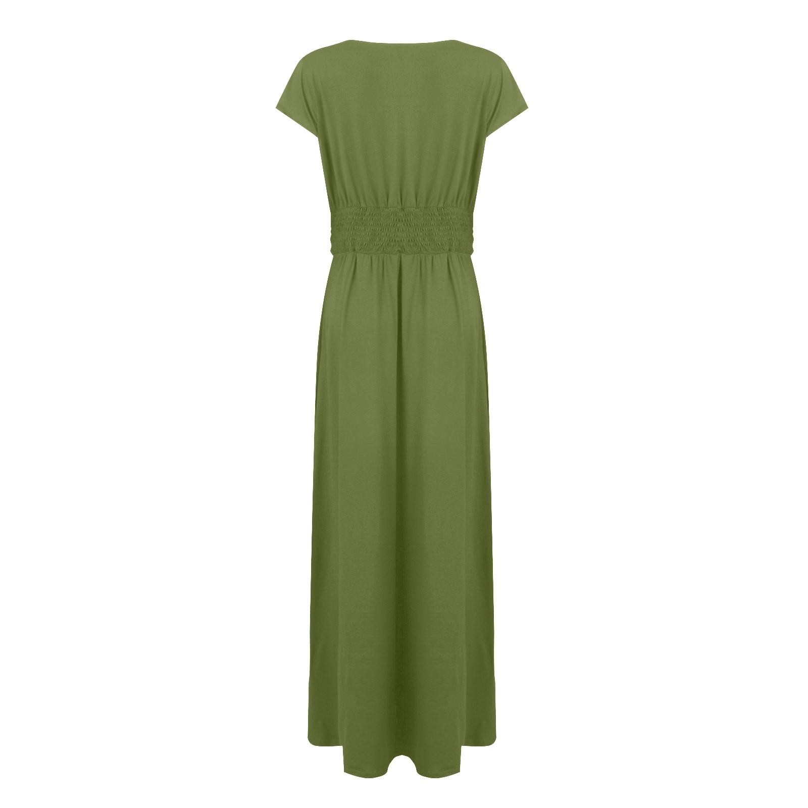 Женское однотонное платье с глубоким v-образным вырезом и короткими рукавами — фото 7