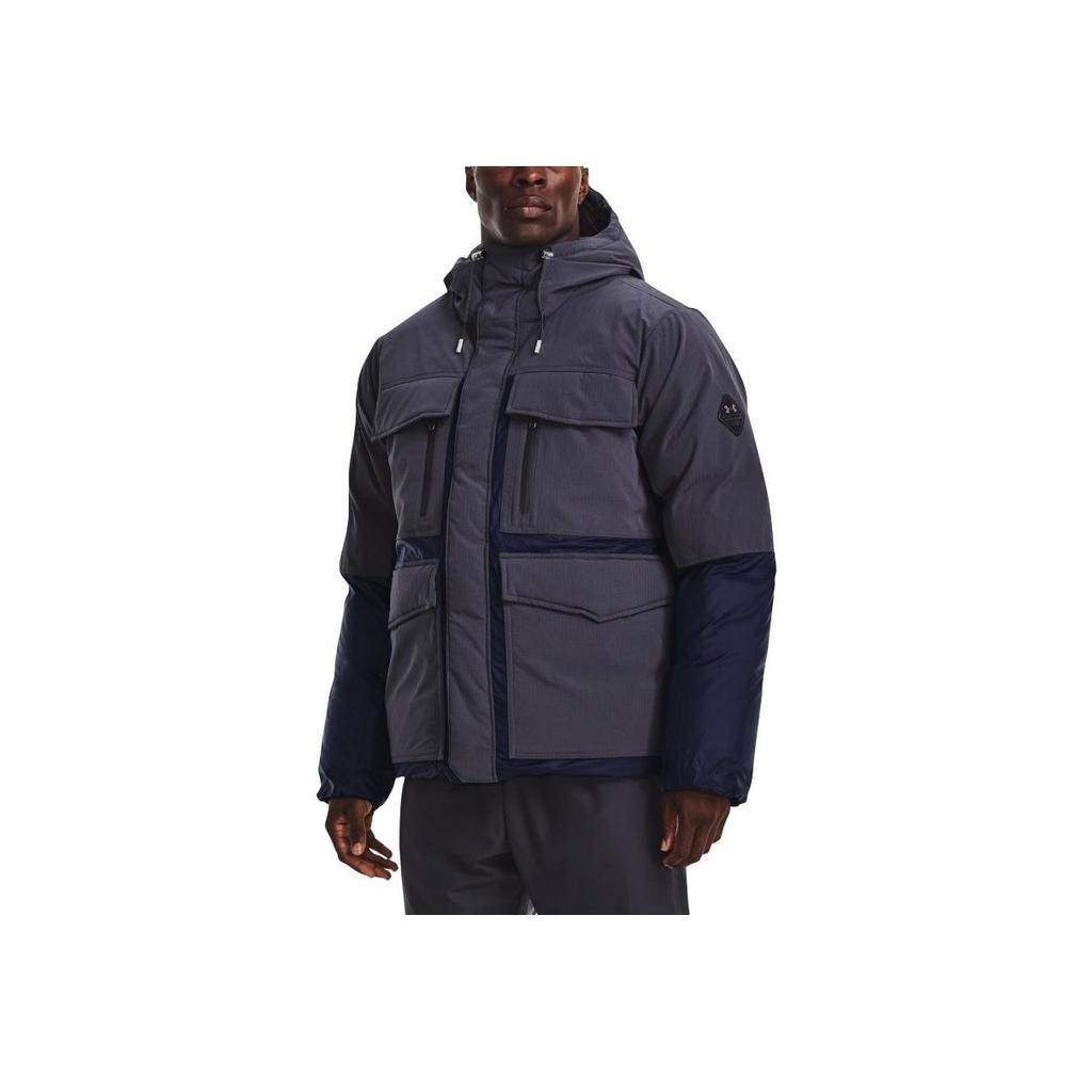 Under Armour Color Block Multi-Pocket Straight Long Sleeve Jacket Men Jackets Grey 1372653-558