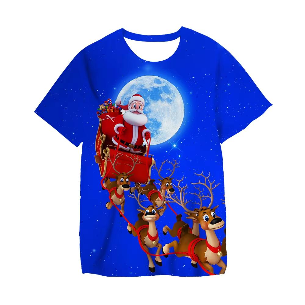Funny 3D Merry Christmas Print Kids Clothes Casual Short Sleeve T Shirts for Boys Girls 2-14Y Xmas Gift for Children Top