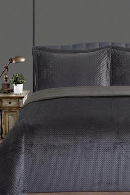 Toskana Bedspread Set, Coverlet 240x260 Cm with Pillowcase, Full Size, Full Bed, Double Size, Plush Fabric Antrachite