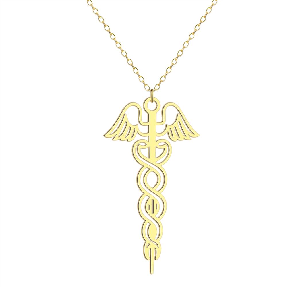 Kinitial Exquisite Stainless Steel Caduceus Pendant of Health Necklace of God Hermes Jewelry Christma Gift Girlfriend