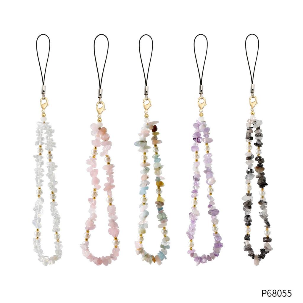 Amethyst Chip Beaded Phone Lanyard - Handmade Women's Natural Stone Strap