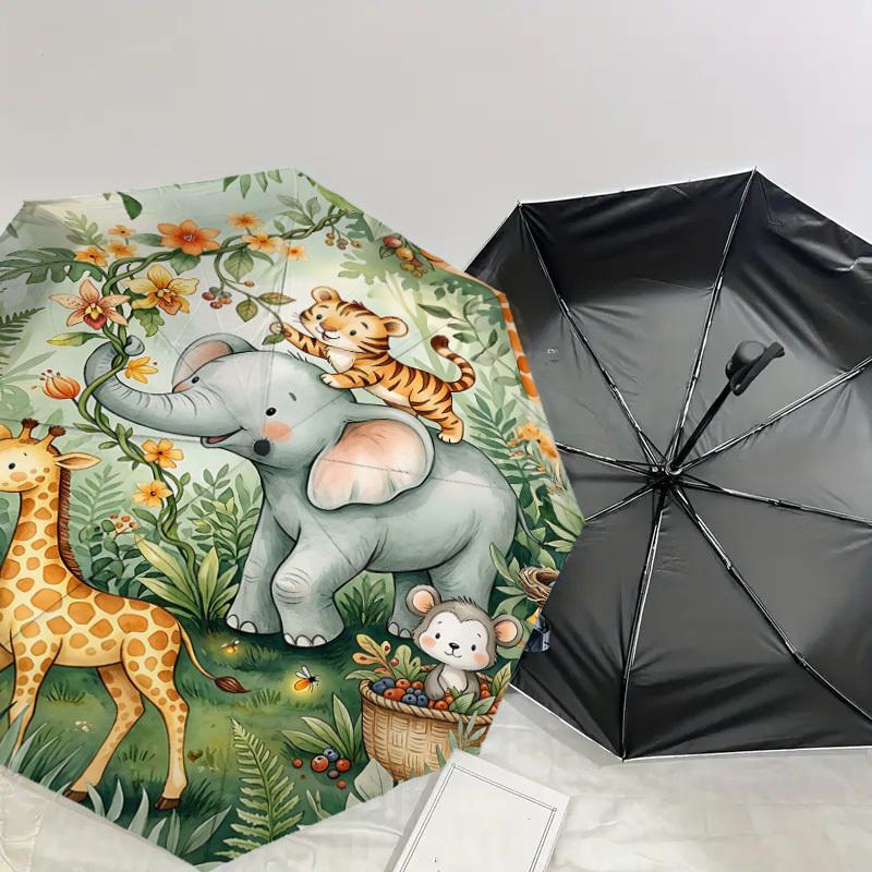 1PC Jungle Animals Umbrella-8-Rib Reinforced, Automatic Open, Lightweight & Durable, Fashion Accessory for Outdoor, H0349